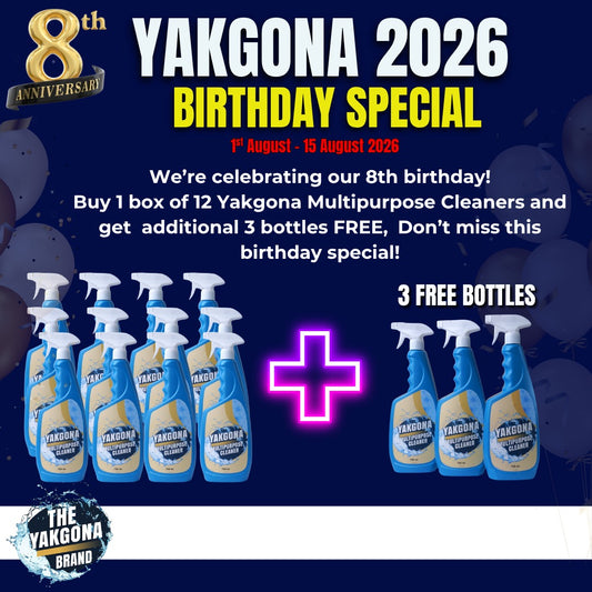 Buy 1 box of 12 Yakgona Multipurpose cleaner and get 3 additional bottle free(Birthday Special) From 1st August-15 August